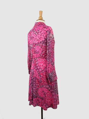 1960s Pink Vintage Dress With Floral Pattern 10/12 - The Harlequin