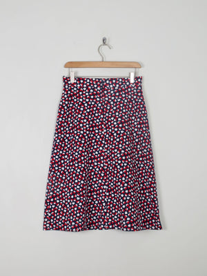 1970s Printed A-line Skirt Red & Navy 28 W/10 - The Harlequin