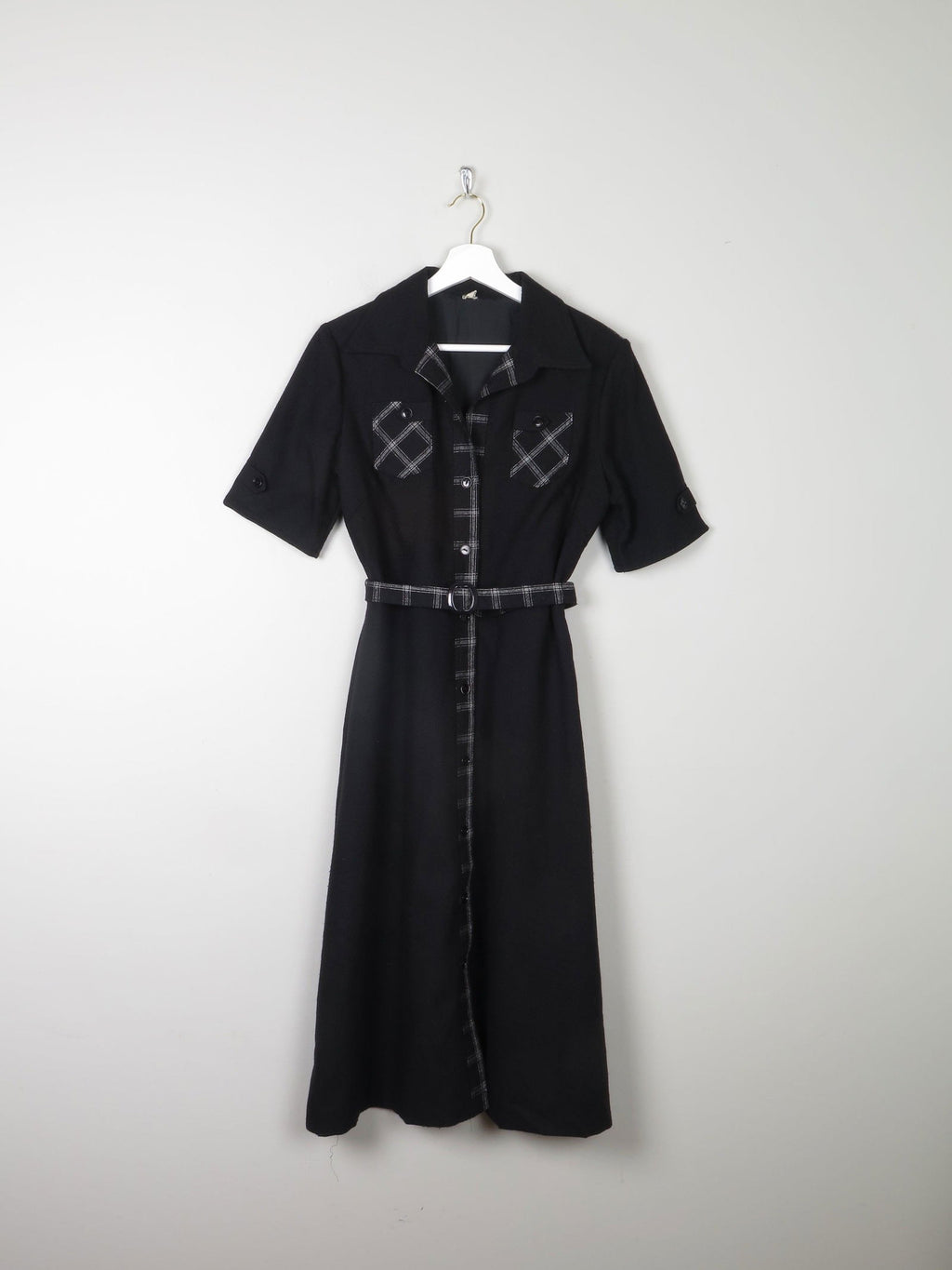 1970s Vintage Black Safari Style Midi Dress 10/12 - The Harlequin