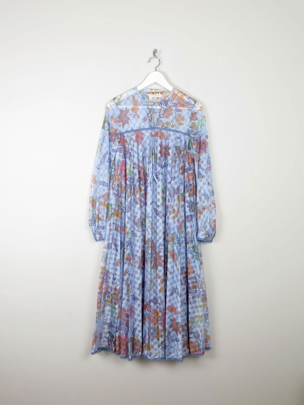 1970s Vintage Dress Printed Blue Lace Jintys S - The Harlequin
