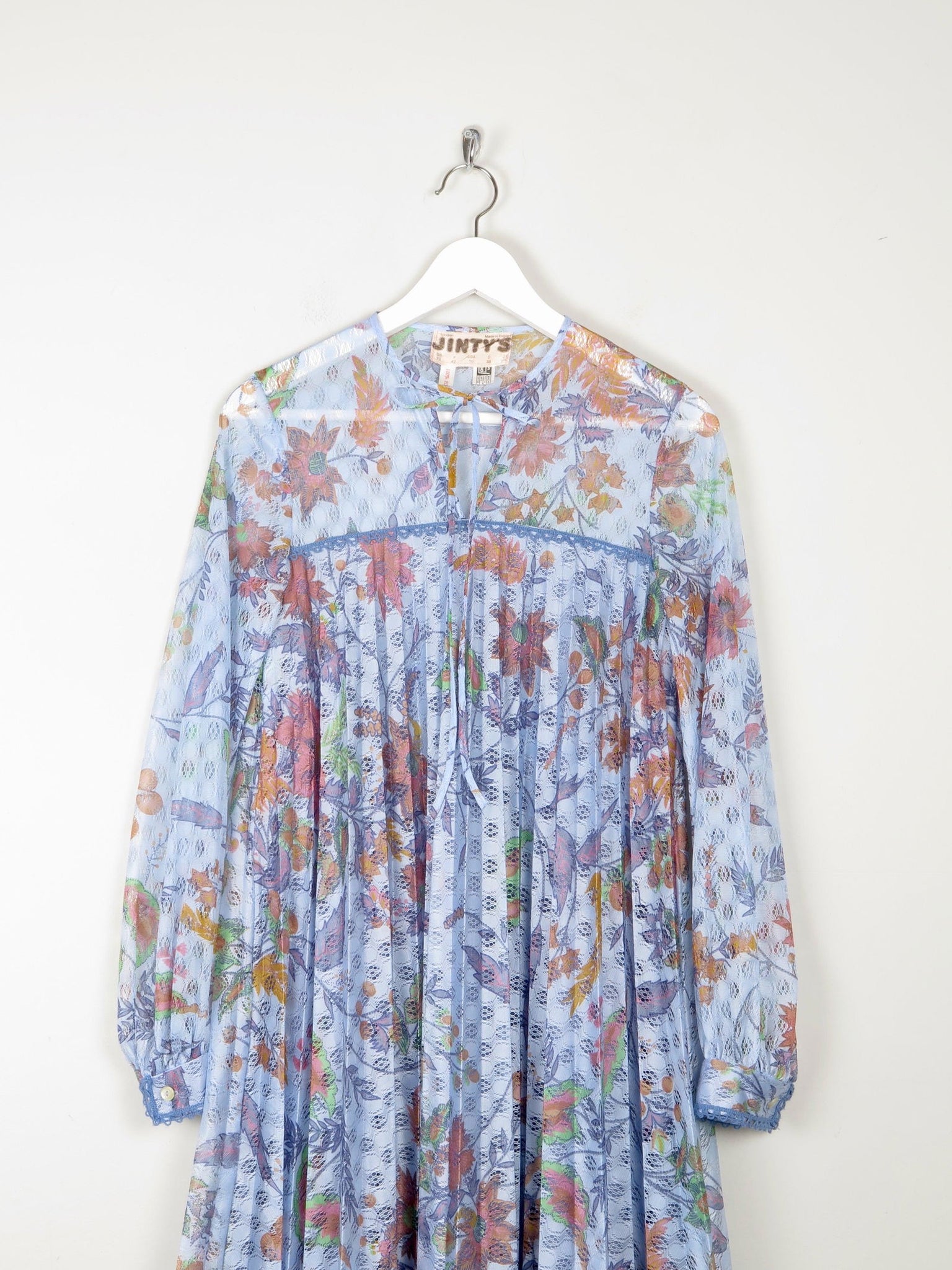1970s Vintage Dress Printed Blue Lace Jintys S - The Harlequin
