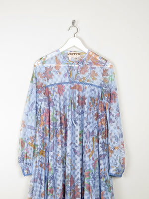 1970s Vintage Dress Printed Blue Lace Jintys S - The Harlequin