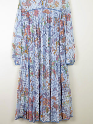1970s Vintage Dress Printed Blue Lace Jintys S - The Harlequin