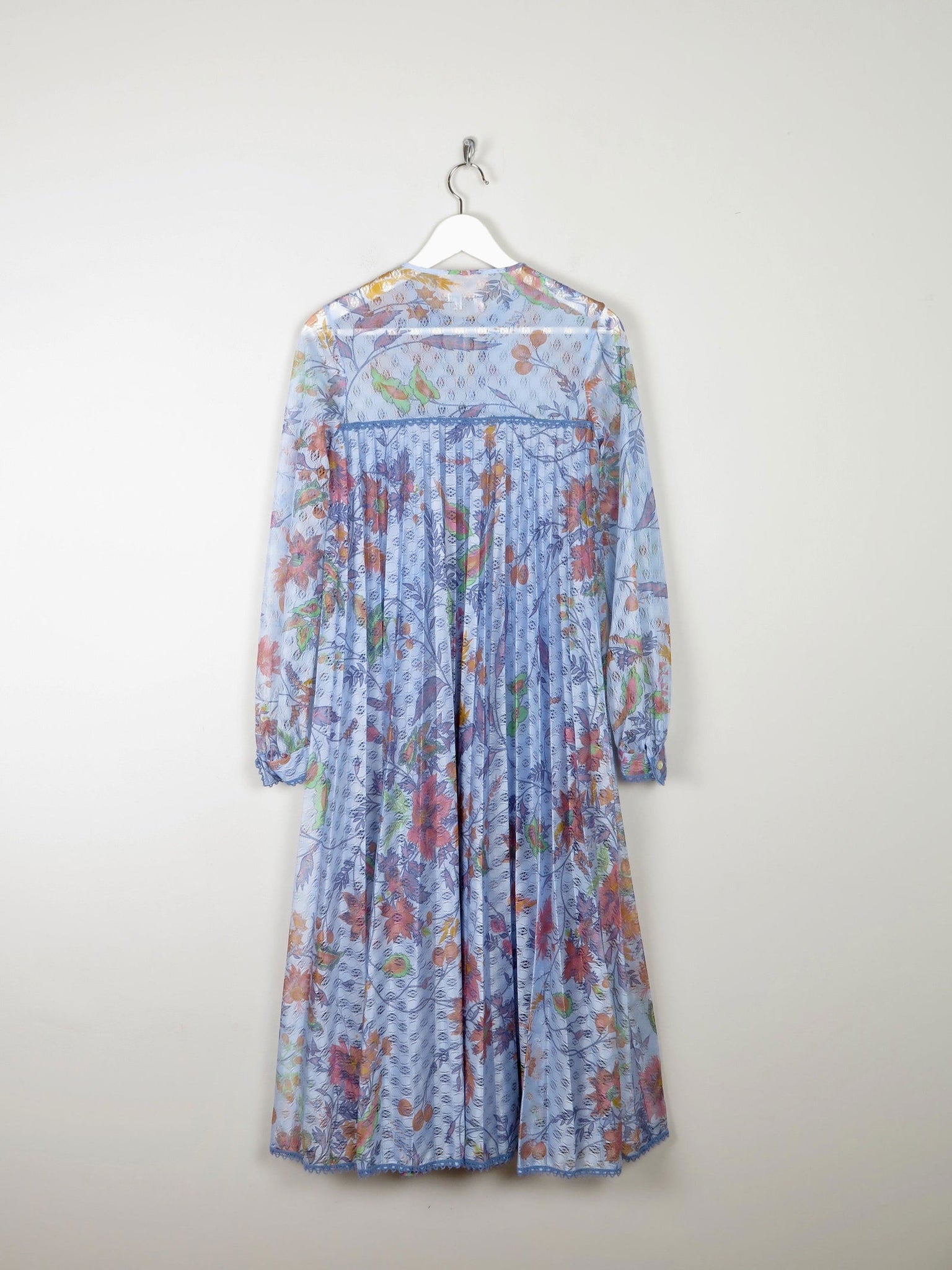 1970s Vintage Dress Printed Blue Lace Jintys S - The Harlequin