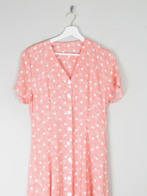 1990s Vintage Peach Polka Dot Button Down Midi Dress Unworn S - The Harlequin