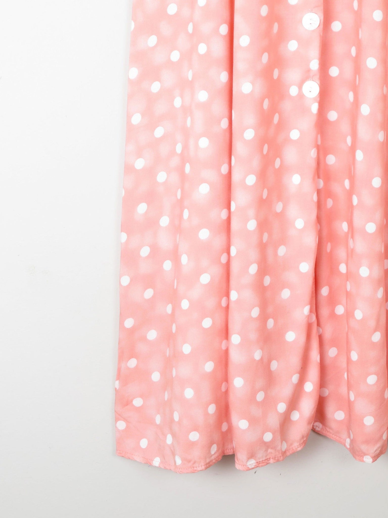 1990s Vintage Peach Polka Dot Button Down Midi Dress Unworn S - The Harlequin