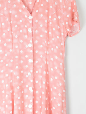 1990s Vintage Peach Polka Dot Button Down Midi Dress Unworn S - The Harlequin