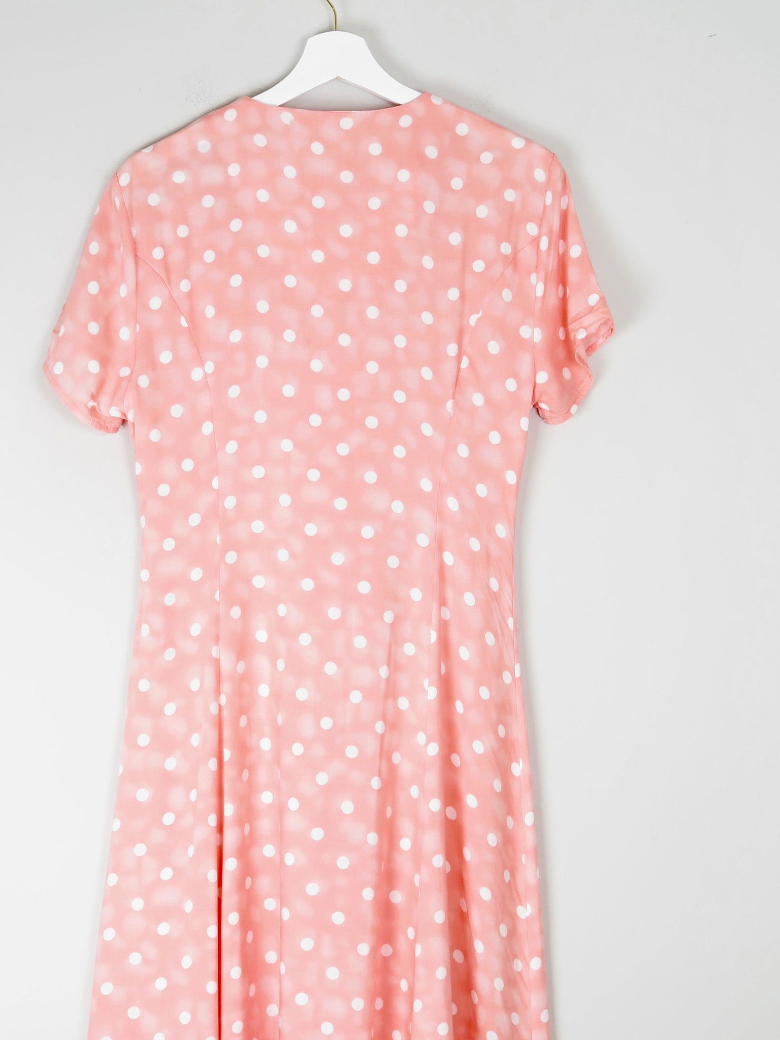 1990s Vintage Peach Polka Dot Button Down Midi Dress Unworn S - The Harlequin