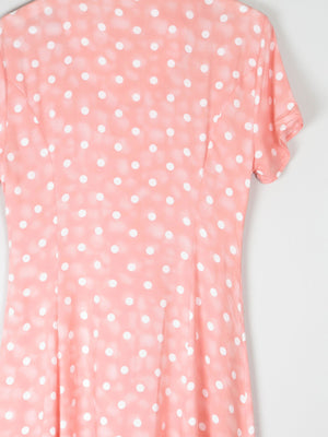 1990s Vintage Peach Polka Dot Button Down Midi Dress Unworn S - The Harlequin