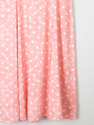 1990s Vintage Peach Polka Dot Button Down Midi Dress Unworn S - The Harlequin