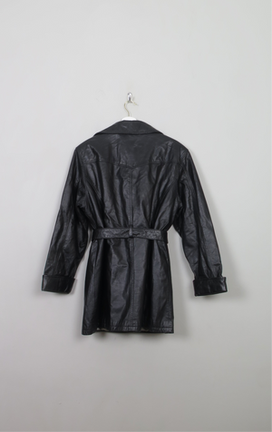 Women's Vintage Black Leather Short Coat S/M