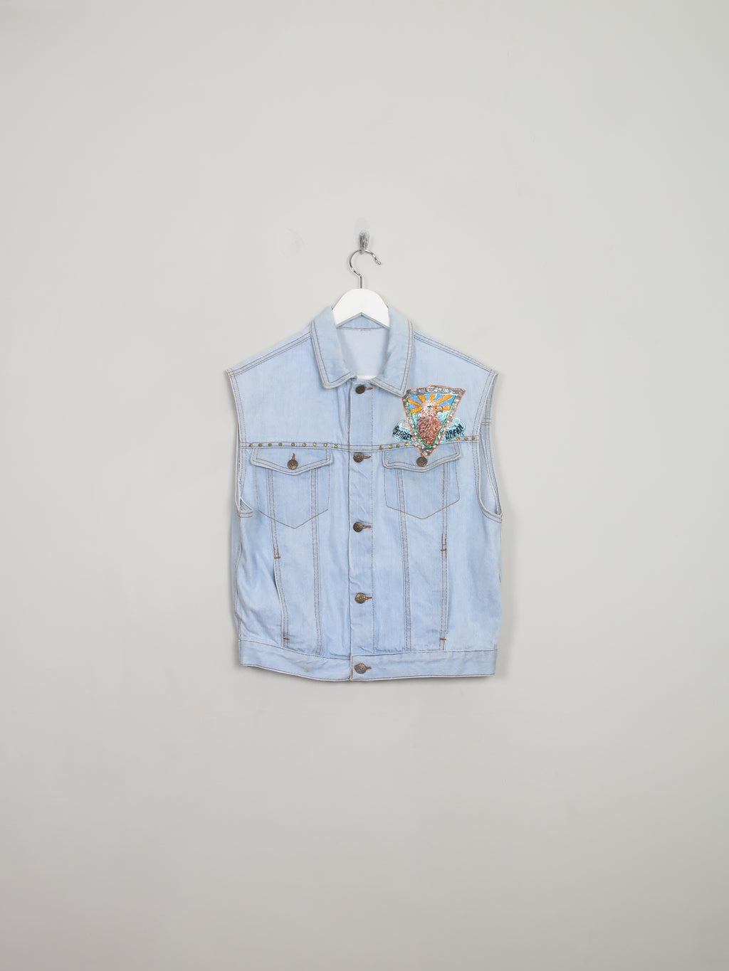 Men's Vintage Denim Gilet Hand-painted  S