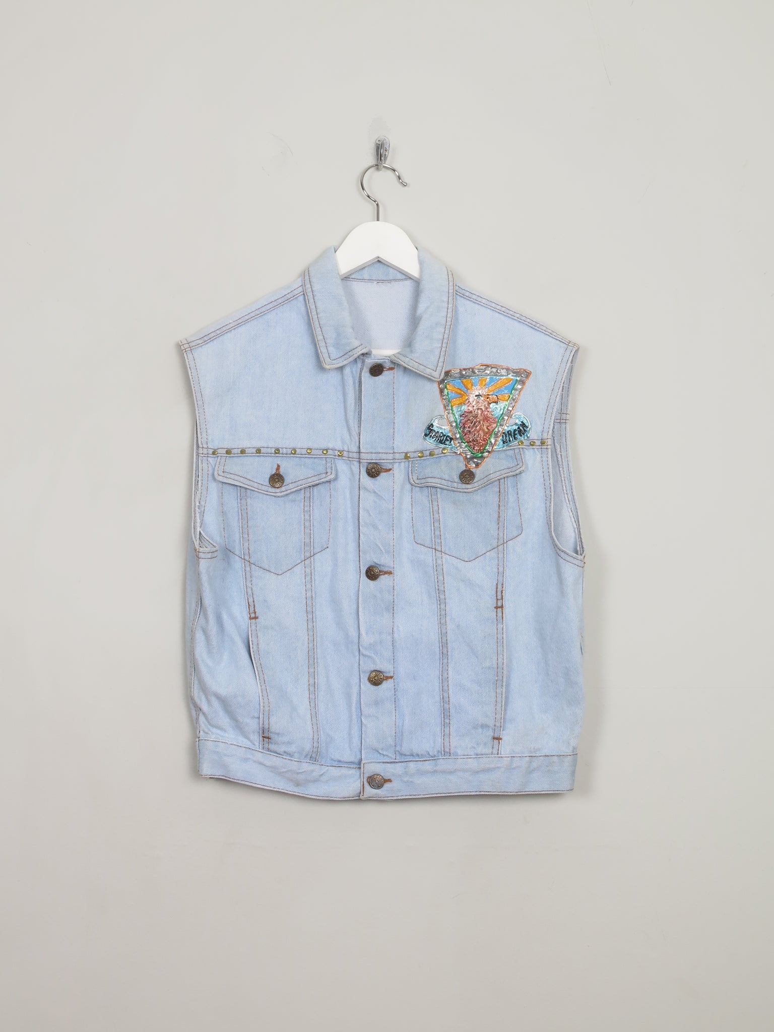 Men's Vintage Denim Gilet Hand-painted  S