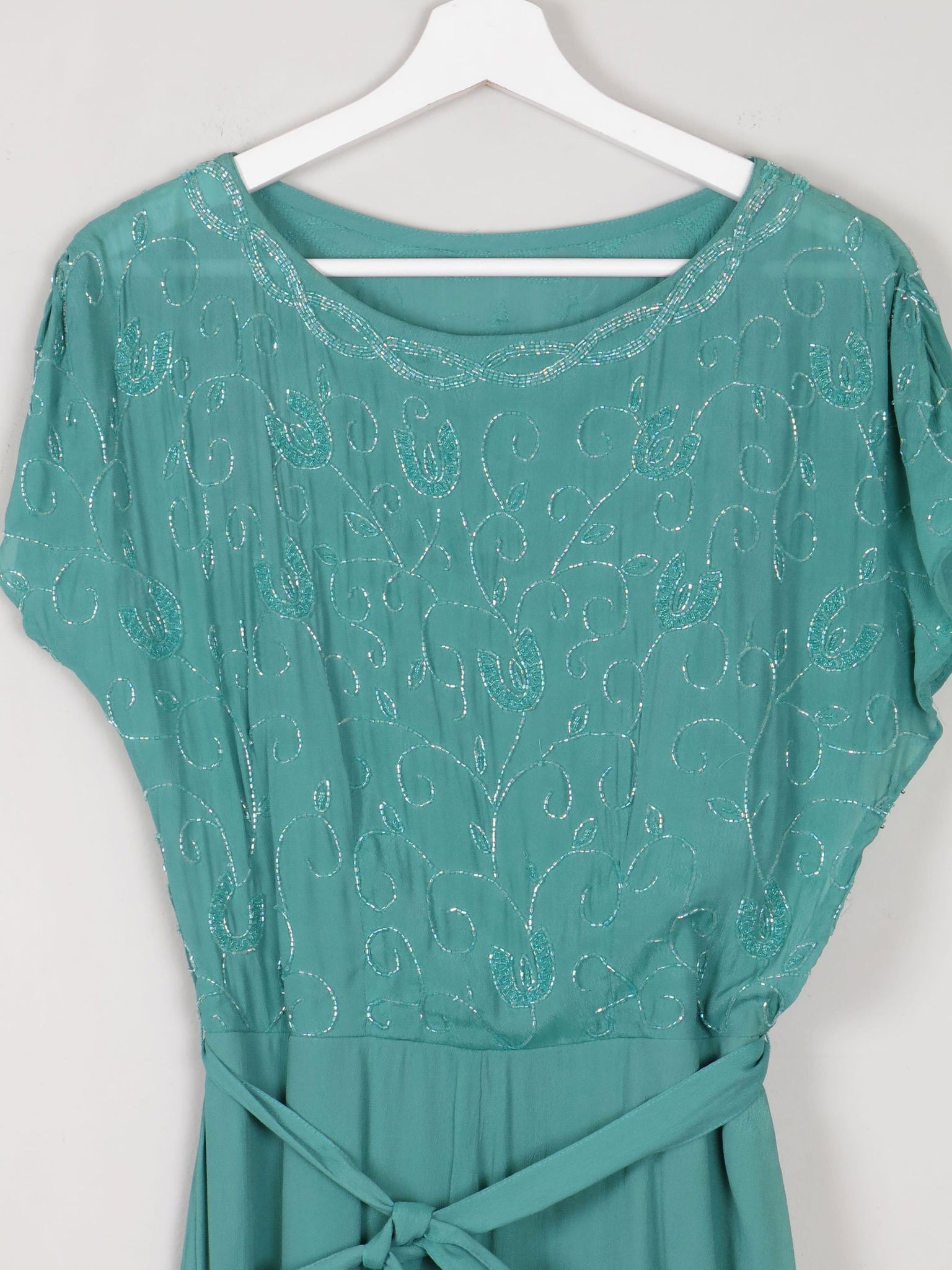 Aqua Beaded 1950s Vintage Style Beaded Dress 10 - The Harlequin