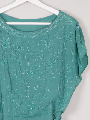 Aqua Beaded 1950s Vintage Style Beaded Dress 10 - The Harlequin