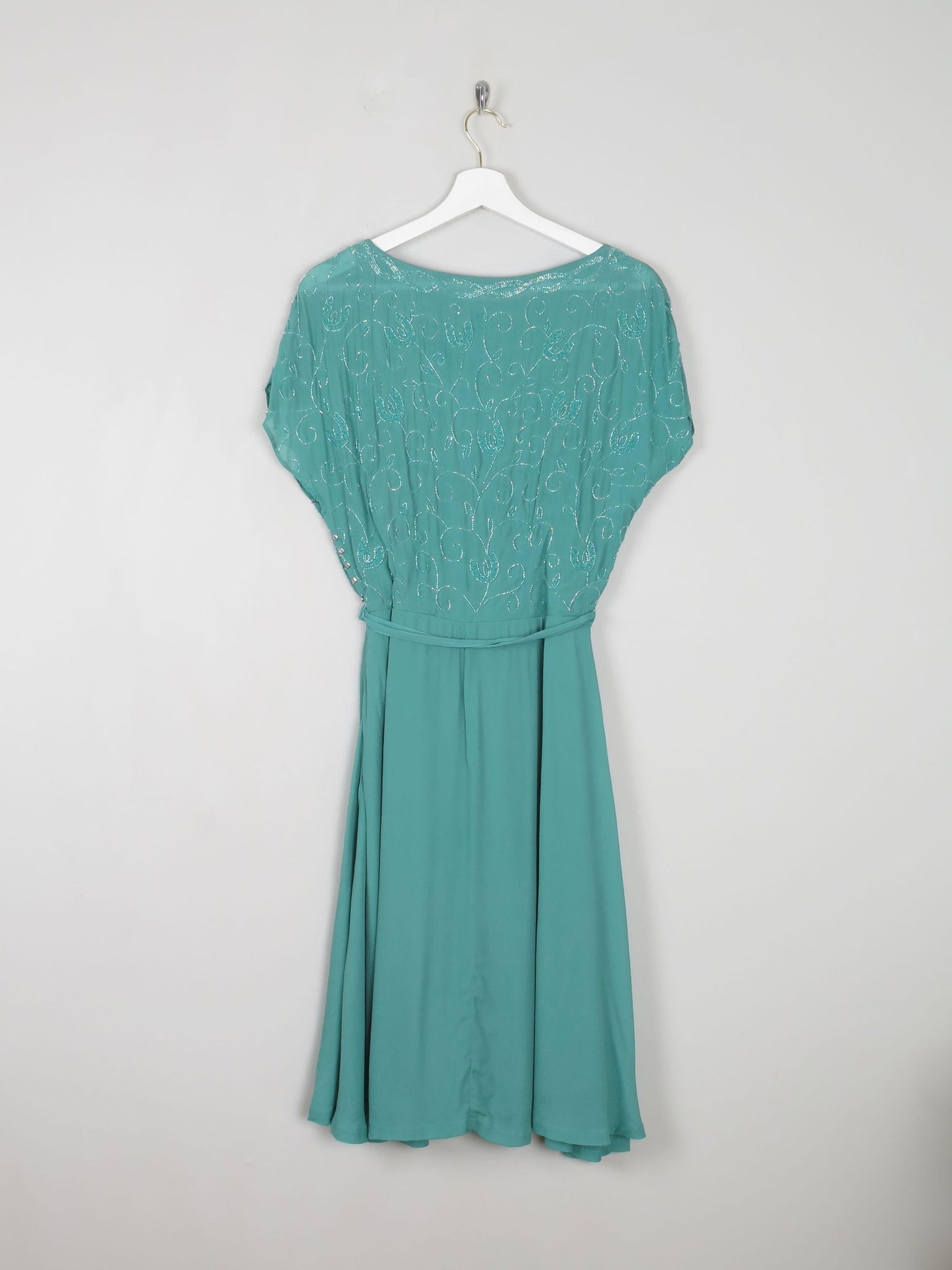 Aqua Beaded 1950s Vintage Style Beaded Dress 10 - The Harlequin