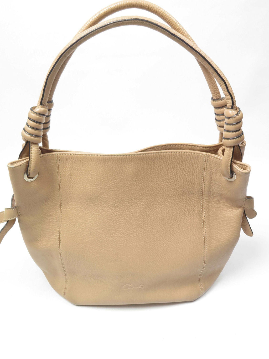 Beige Large Vintage Leather Hobo Bag - The Harlequin