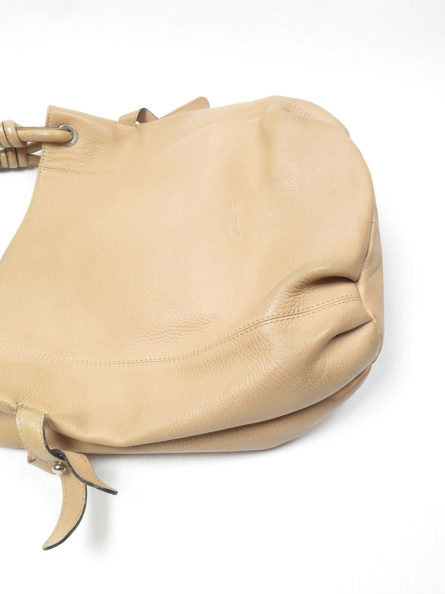Beige Large Vintage Leather Hobo Bag - The Harlequin