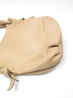 Beige Large Vintage Leather Hobo Bag - The Harlequin