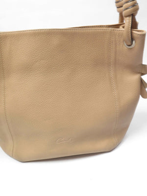 Beige Large Vintage Leather Hobo Bag - The Harlequin