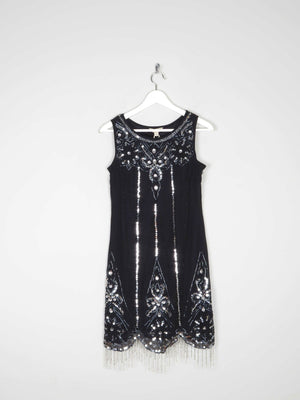 Black 1920s Vintage Style Flapper Dress With Beads S - The Harlequin