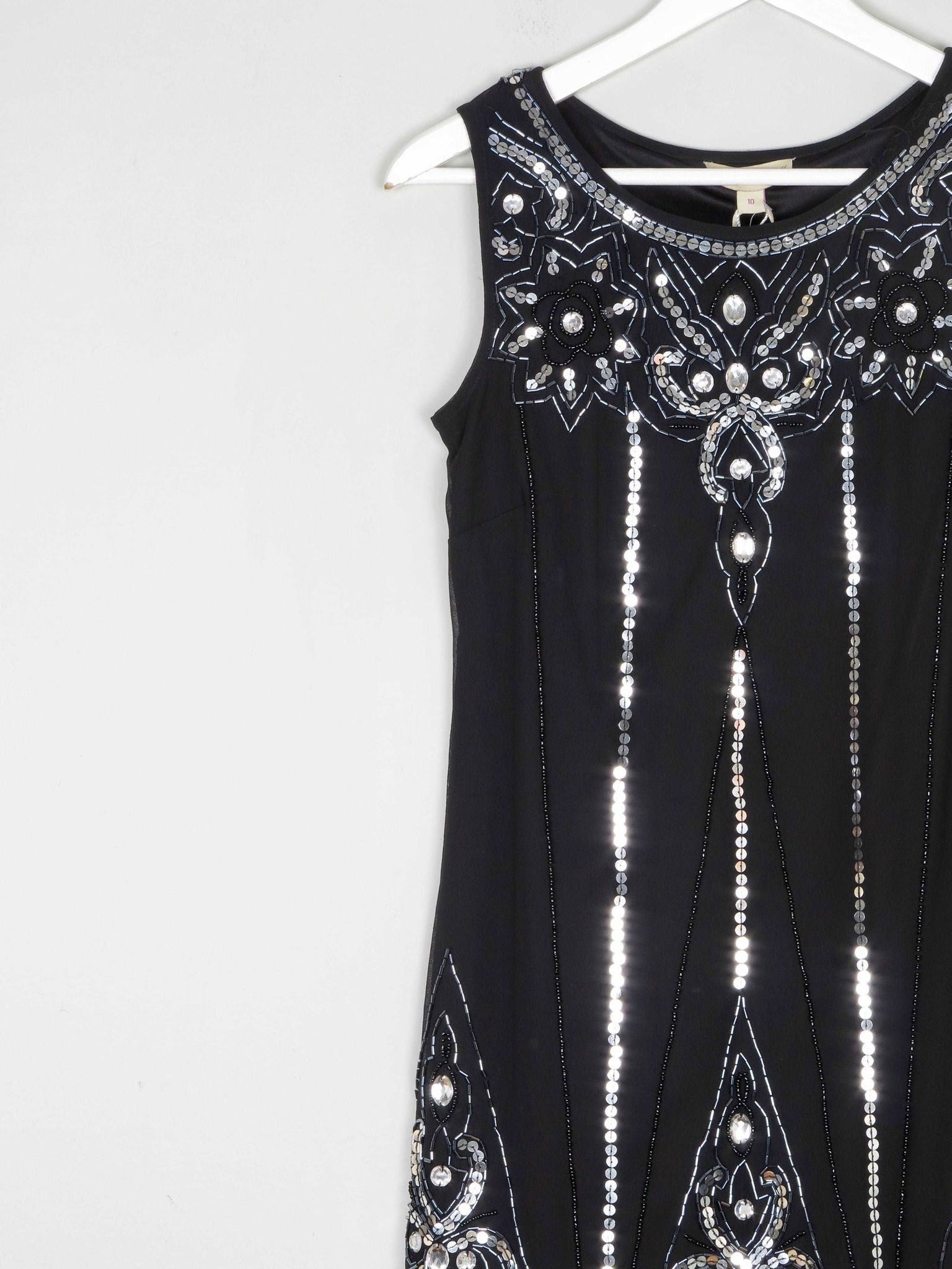 Black 1920s Vintage Style Flapper Dress With Beads S - The Harlequin