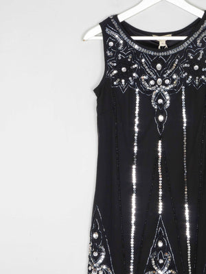 Black 1920s Vintage Style Flapper Dress With Beads S - The Harlequin