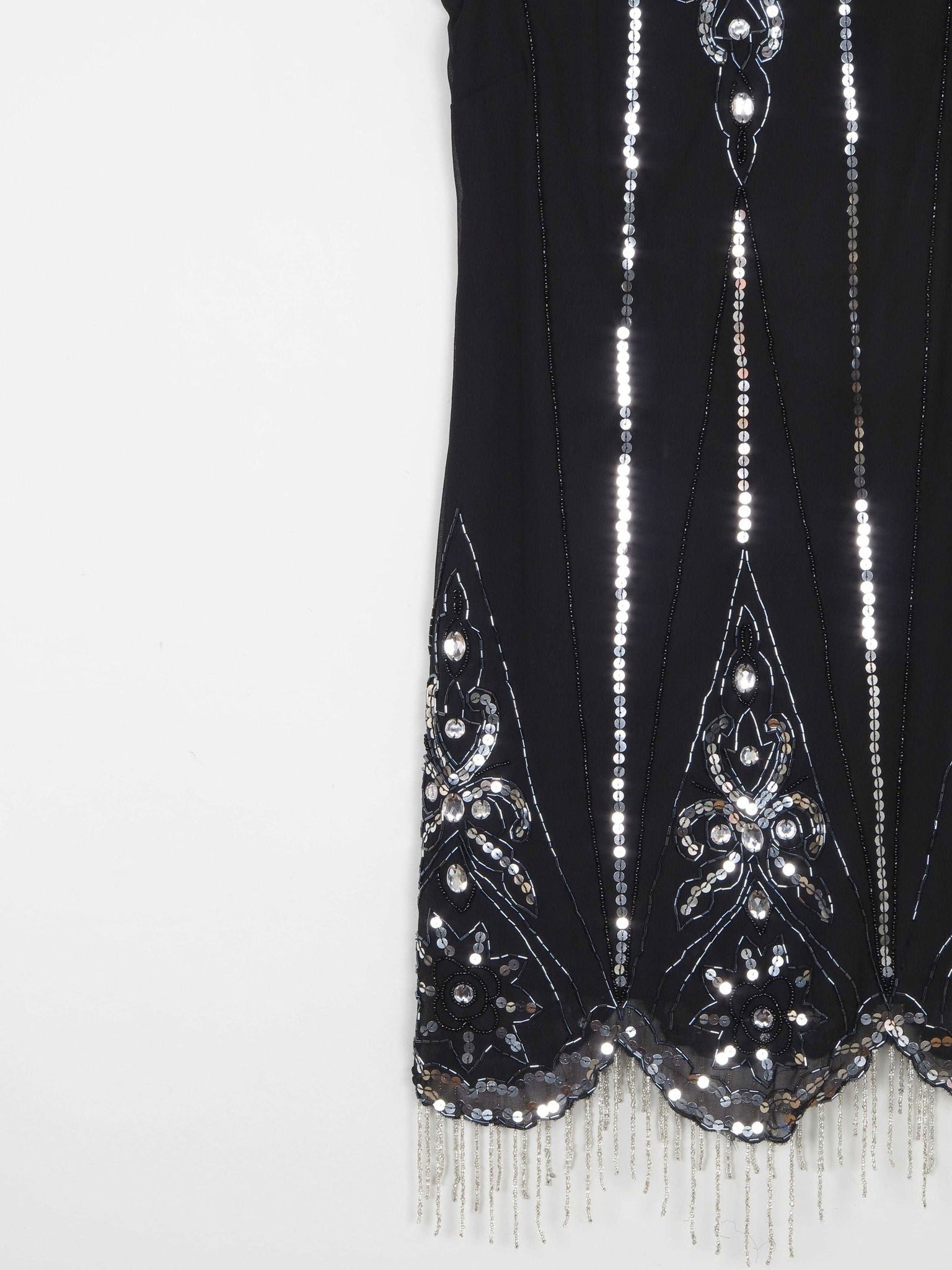 Black 1920s Vintage Style Flapper Dress With Beads S - The Harlequin