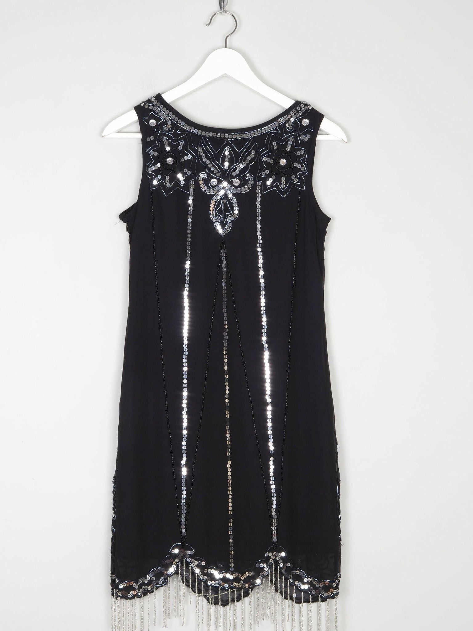 Black 1920s Vintage Style Flapper Dress With Beads S - The Harlequin