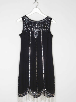 Black 1920s Vintage Style Flapper Dress With Beads S - The Harlequin