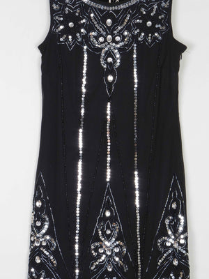Black 1920s Vintage Style Flapper Dress With Beads S - The Harlequin