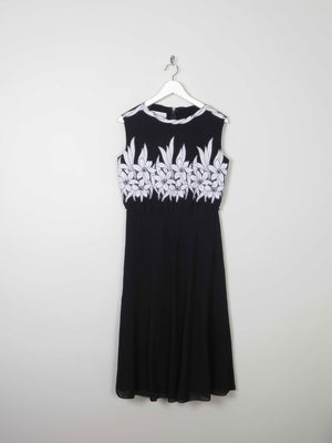Black 1970s Vintage Dress With Appliqué White Floral Design 10 - The Harlequin