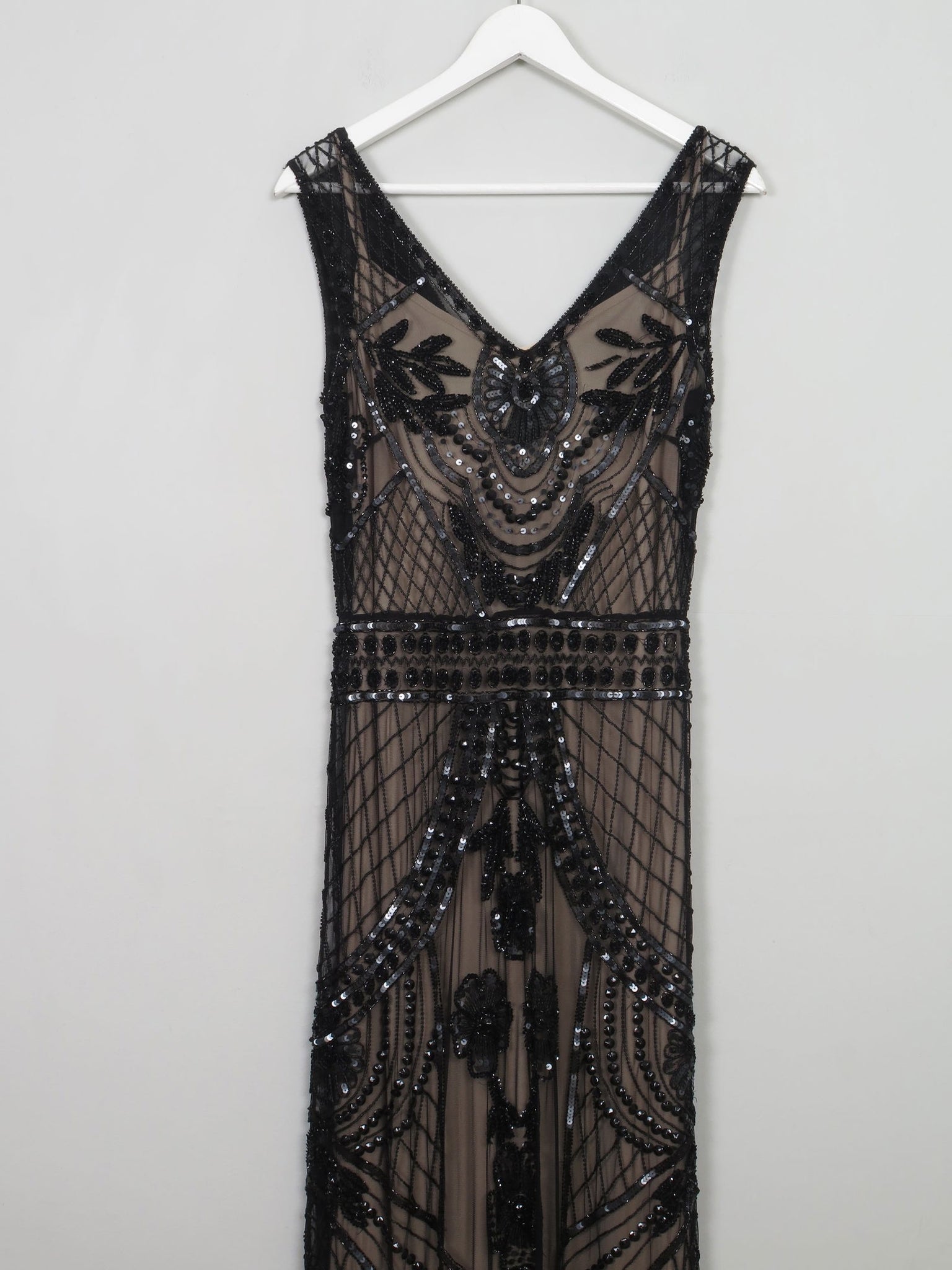 Black Beaded Vintage 1920s Style Long Evening Dress 10 Black Beaded Vintage 1920s Style Long Evening Dress 10