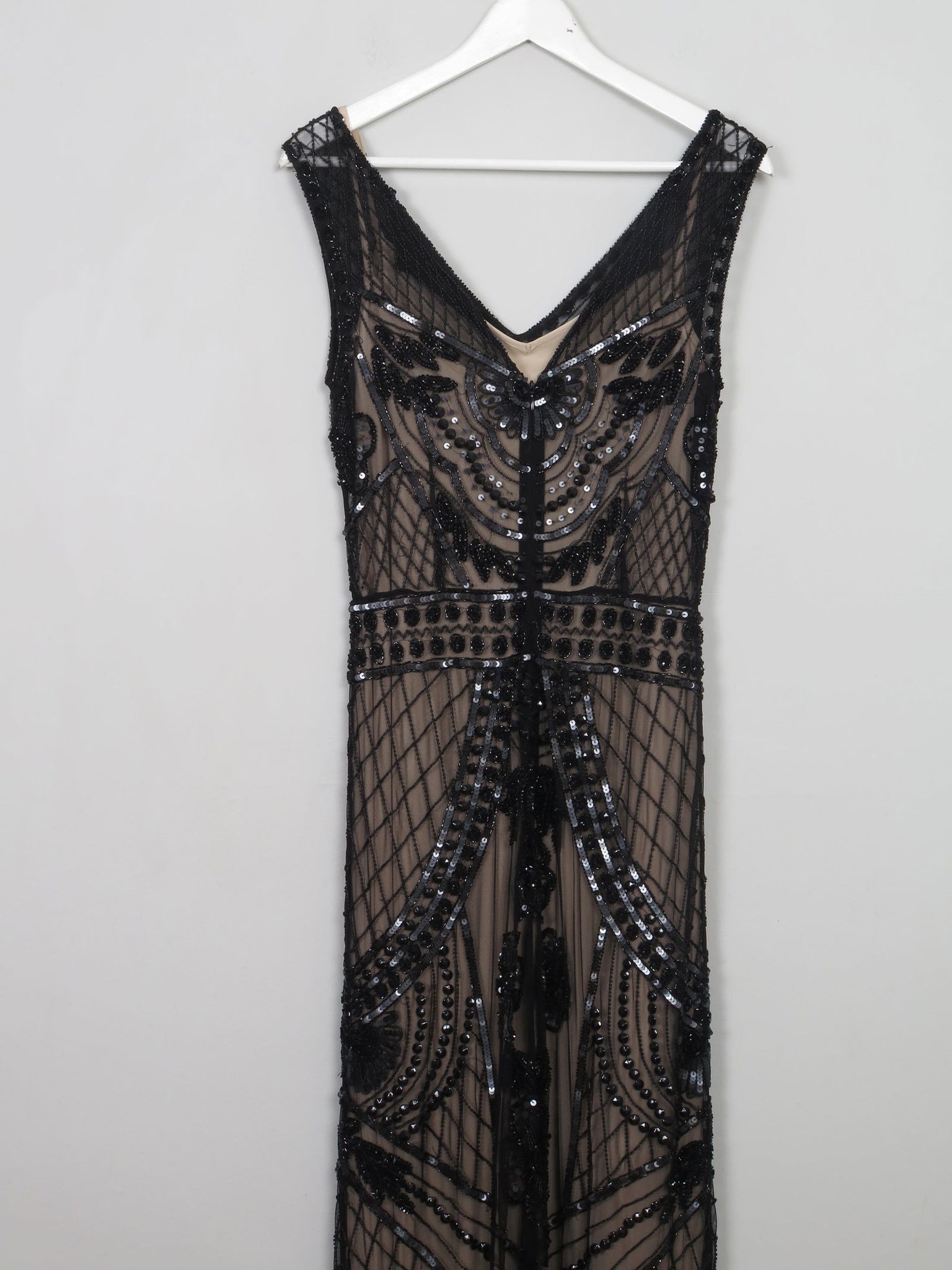 Black Beaded Vintage 1920s Style Long Evening Dress 10 Black Beaded Vintage 1920s Style Long Evening Dress 10