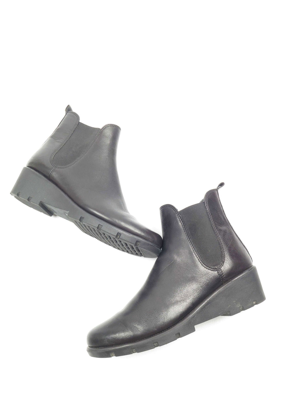 Black Leather Ankle Boots With Wedge Heels 41/8 - The Harlequin