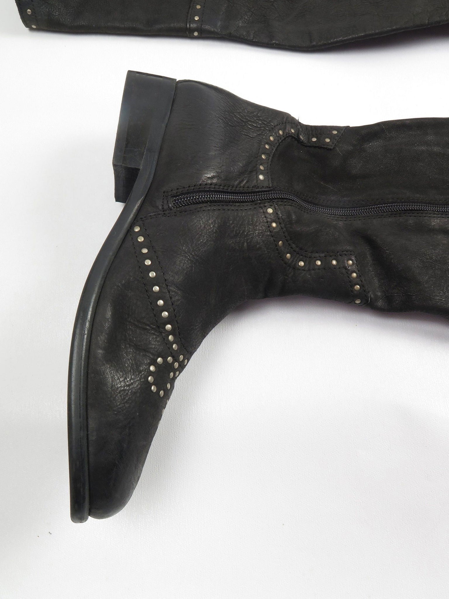 Black Leather Studded Over The Knee Moleskin Boots 41/8 - The Harlequin