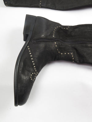 Black Leather Studded Over The Knee Moleskin Boots 41/8 - The Harlequin