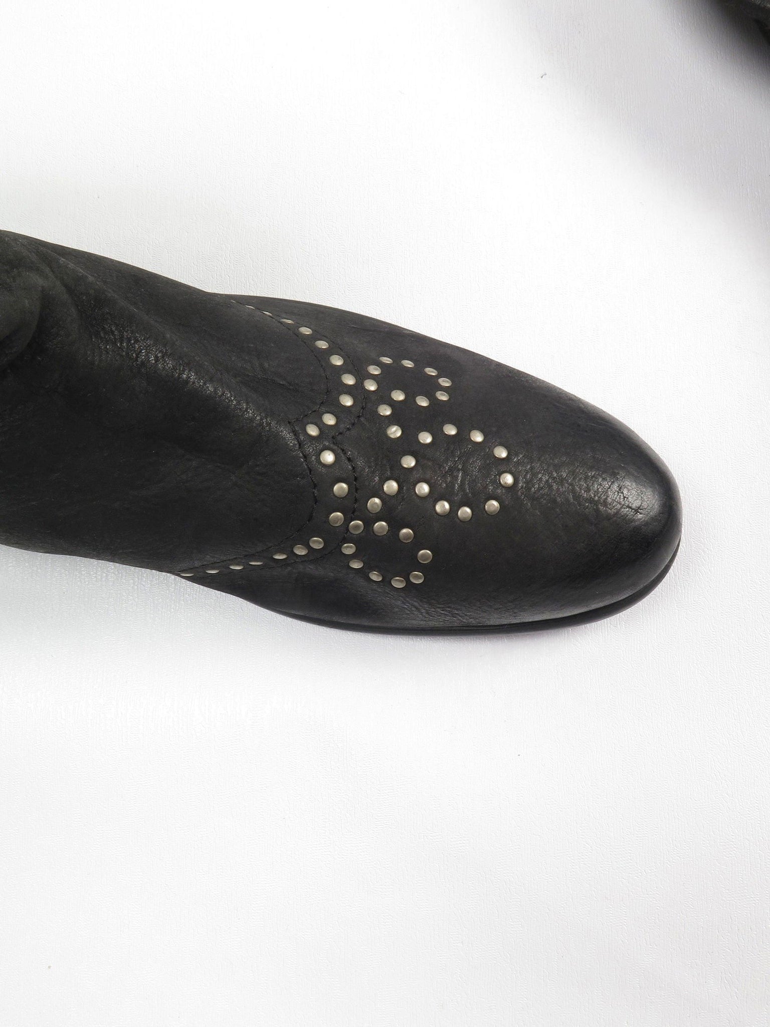 Black Leather Studded Over The Knee Moleskin Boots 41/8 - The Harlequin