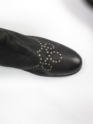 Black Leather Studded Over The Knee Moleskin Boots 41/8 - The Harlequin