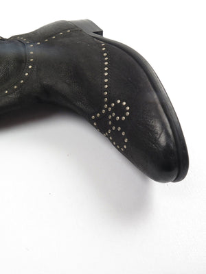 Black Leather Studded Over The Knee Moleskin Boots 41/8 - The Harlequin