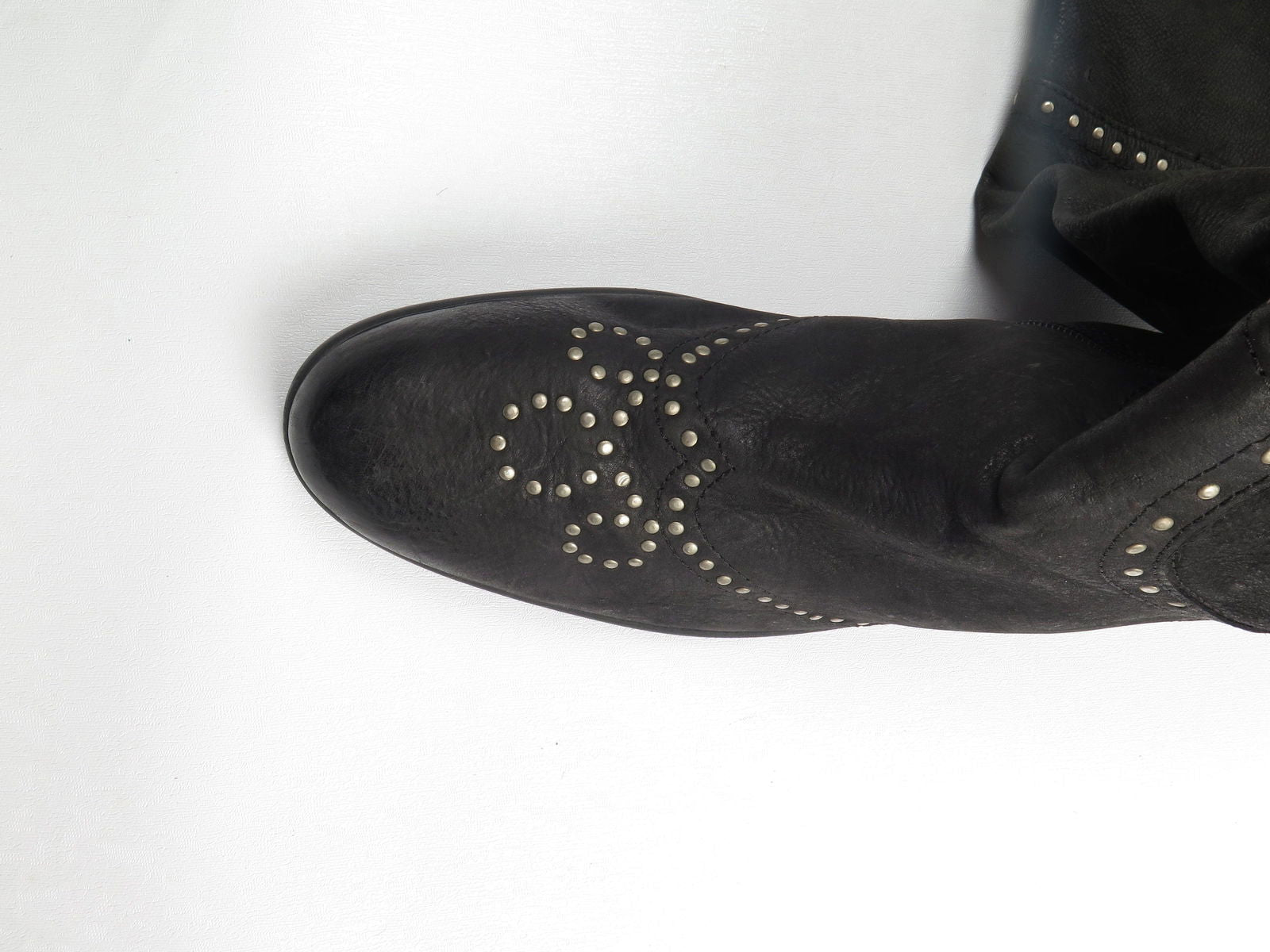 Black Leather Studded Over The Knee Moleskin Boots 41/8 - The Harlequin