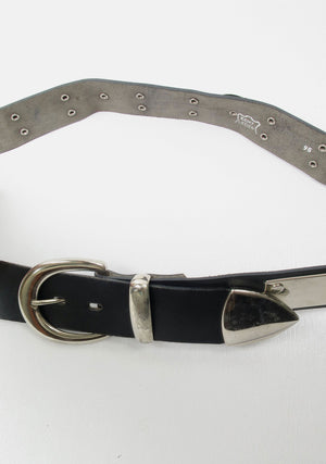 Black Leather Vintage Belt With Silver Metal Pieces M/L - The Harlequin