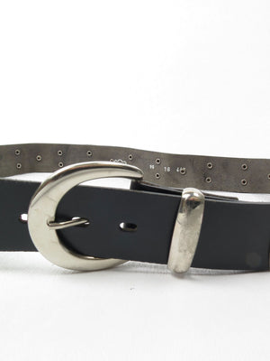Black Leather Vintage Belt With Silver Metal Pieces M/L - The Harlequin