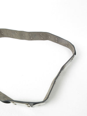 Black Leather Vintage Belt With Silver Metal Pieces M/L - The Harlequin
