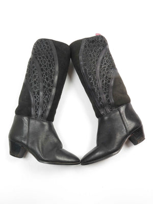 Black Leather Vintage Boots With Sheepskin 36/3 - The Harlequin