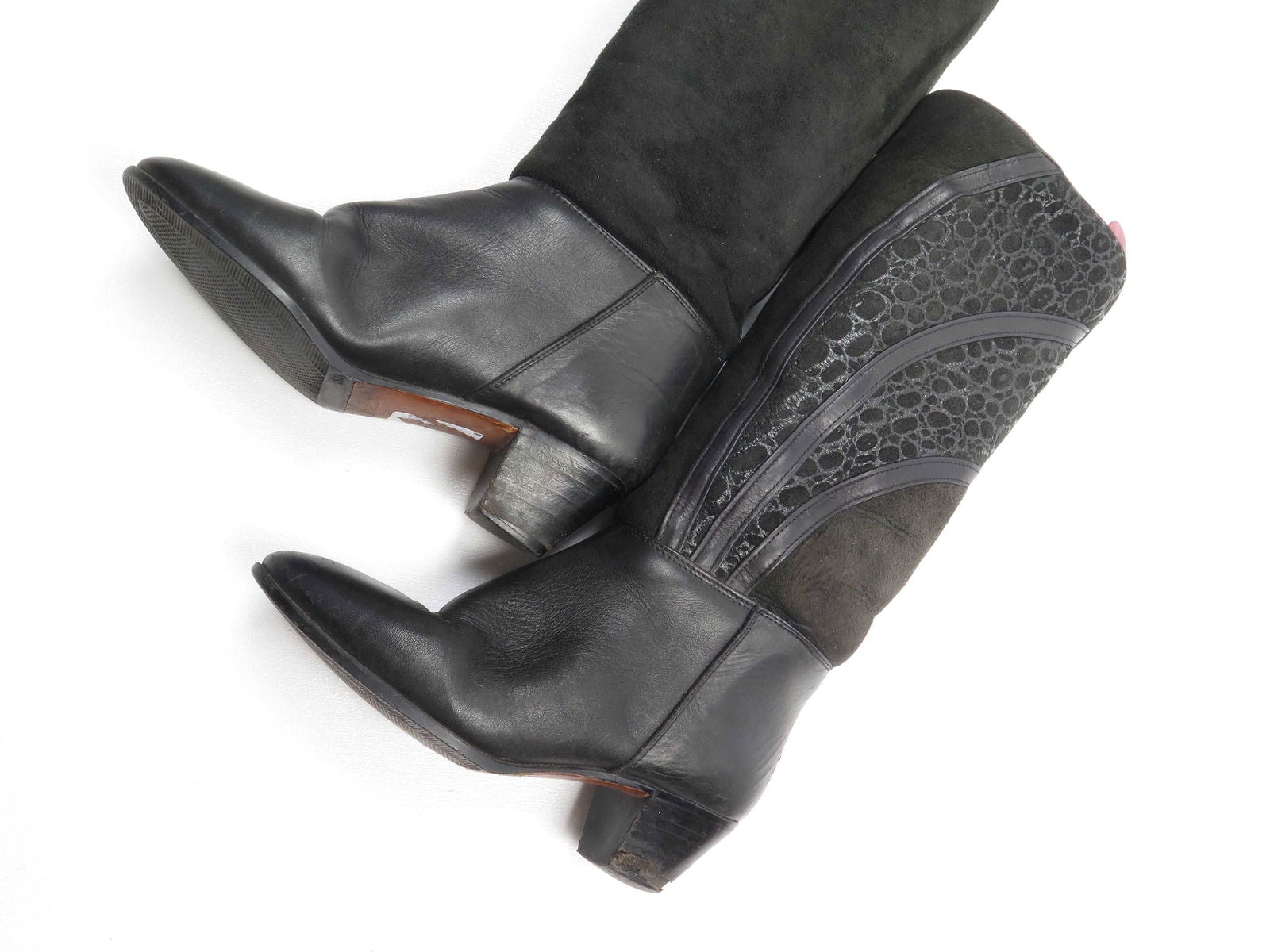 Black Leather Vintage Boots With Sheepskin 36/3 - The Harlequin