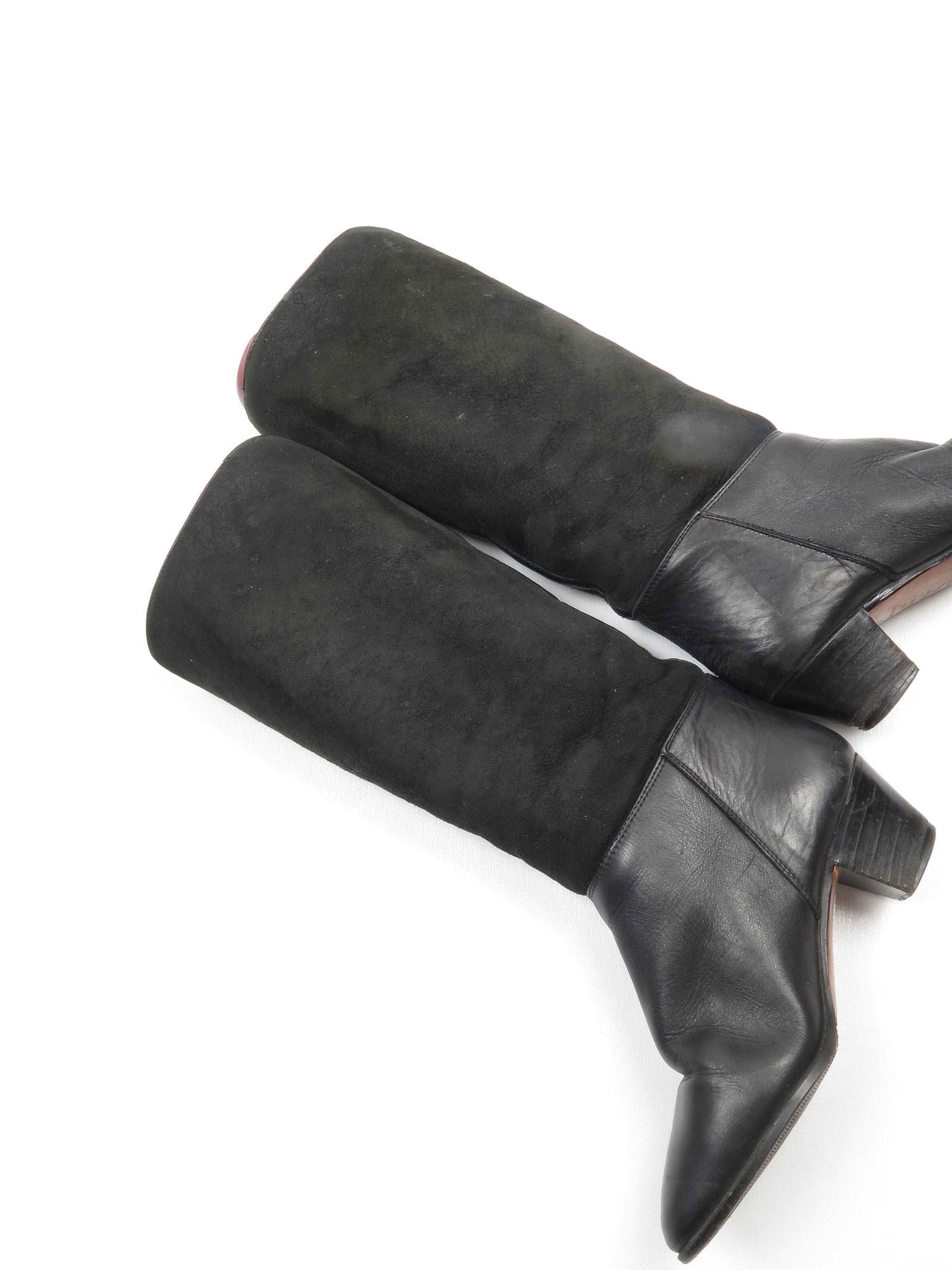 Black Leather Vintage Boots With Sheepskin 36/3 - The Harlequin