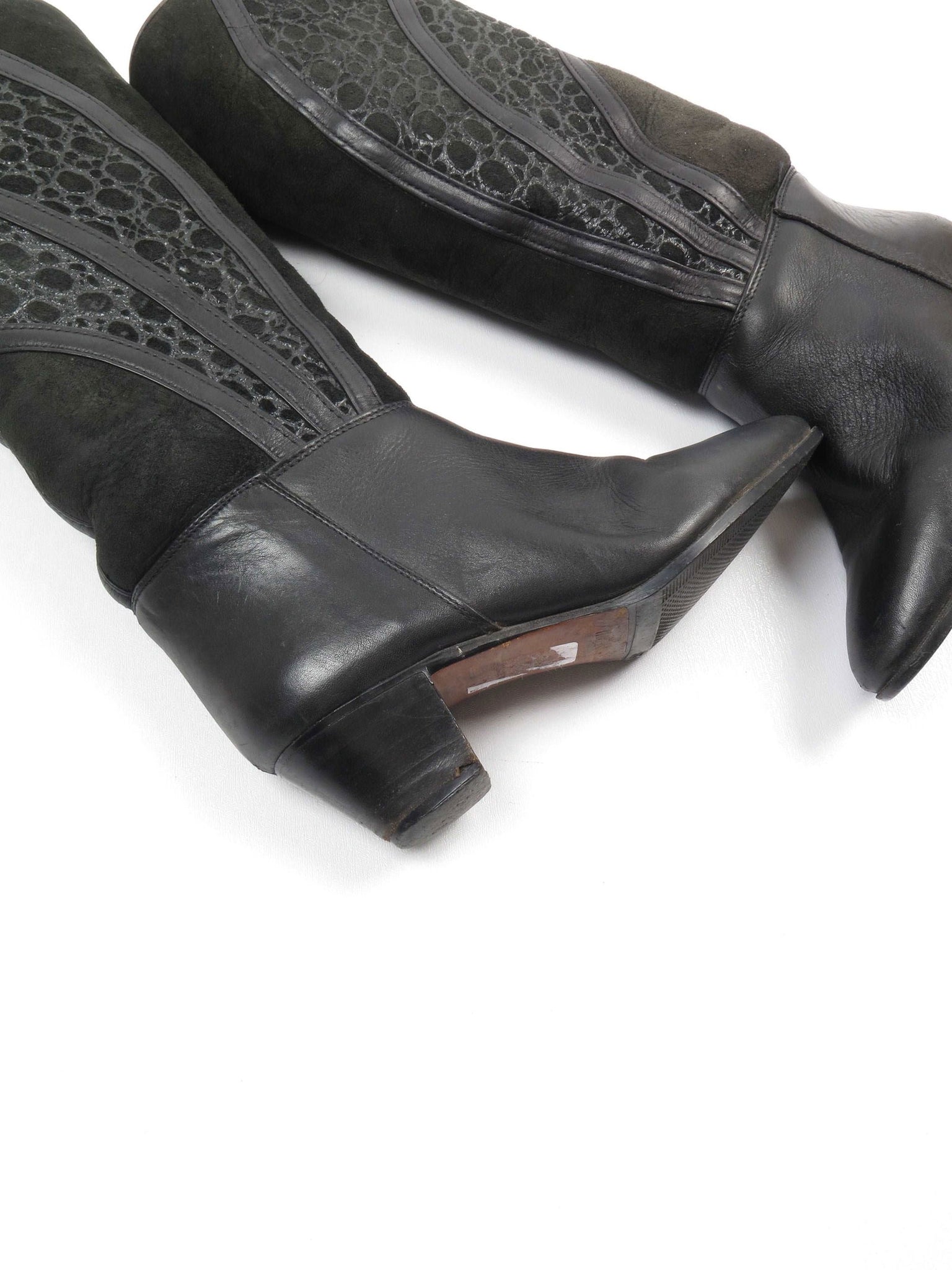 Black Leather Vintage Boots With Sheepskin 36/3 - The Harlequin
