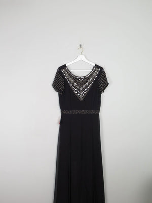 Black Long Vintage Style Chiffon Dress With Beading New 12 - The Harlequin