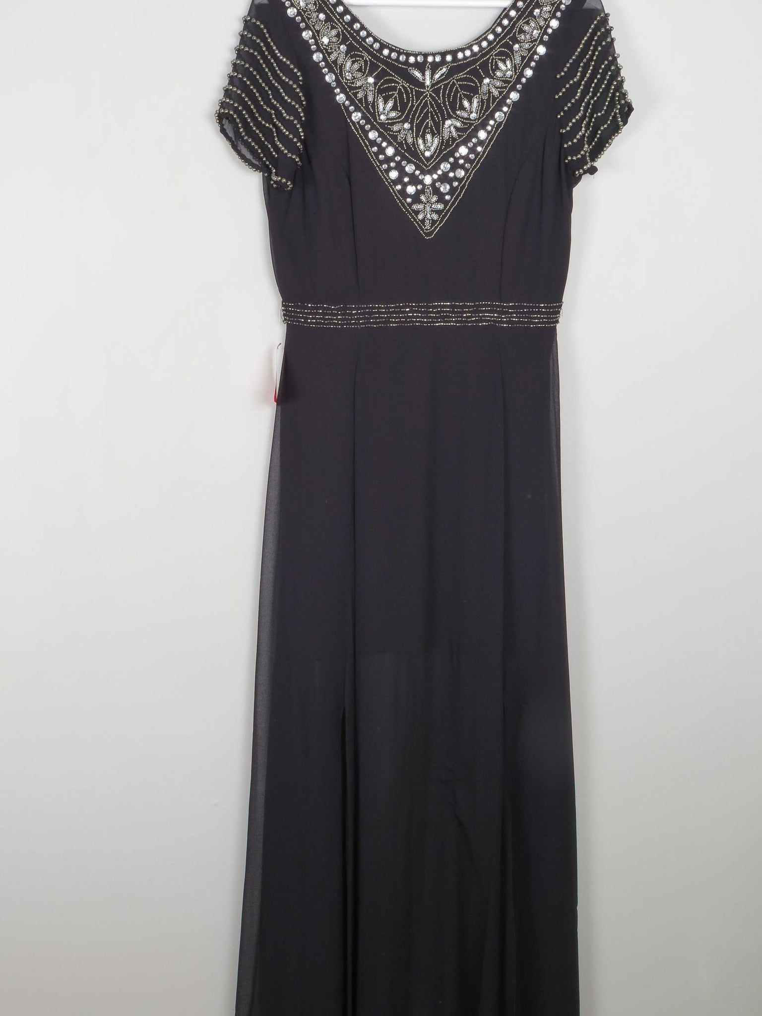 Black Long Vintage Style Chiffon Dress With Beading New 12 - The Harlequin